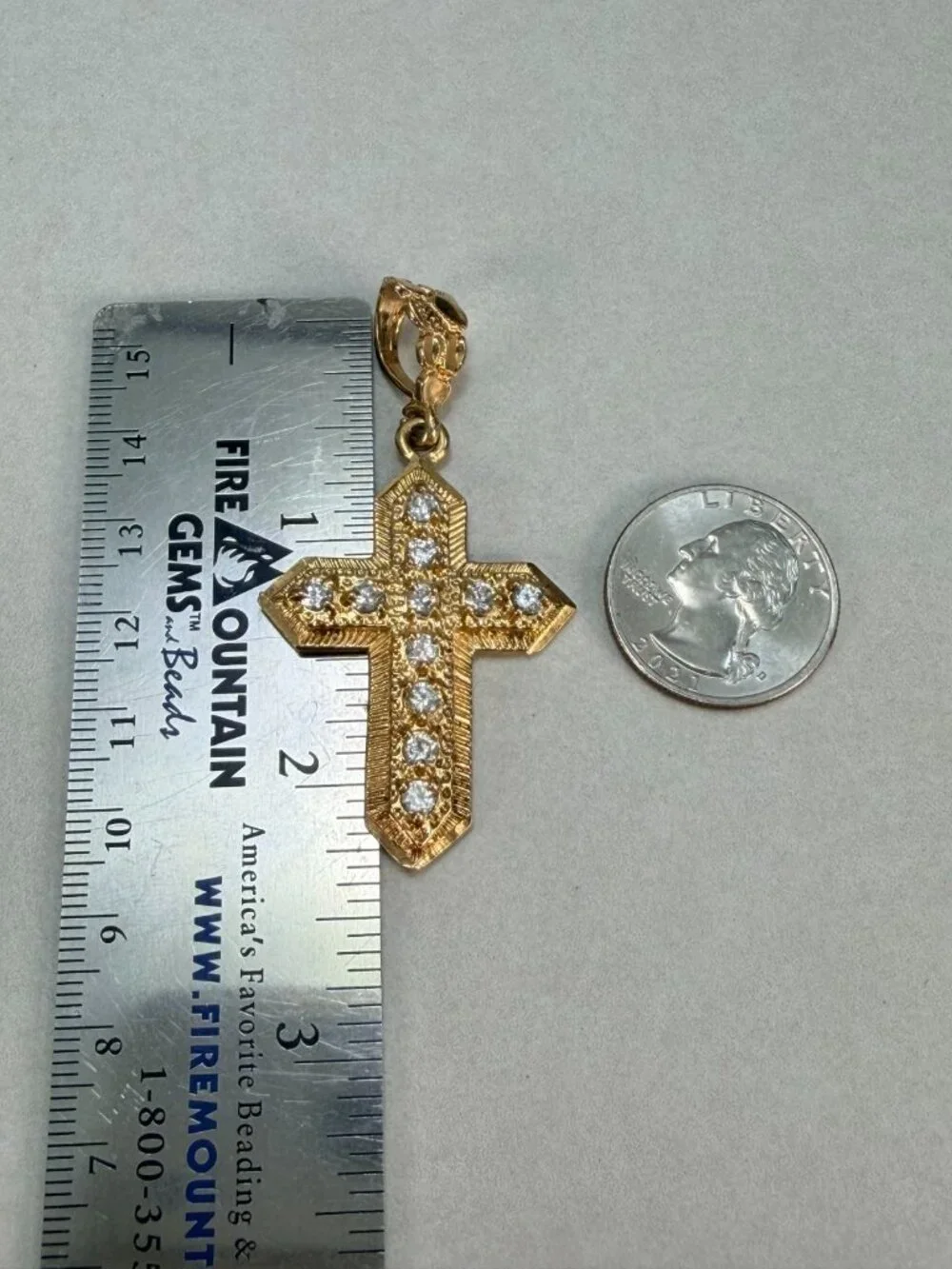 Vintage Gold Tone CZ Cross Pendant Religious Christian Faith Statement Charm